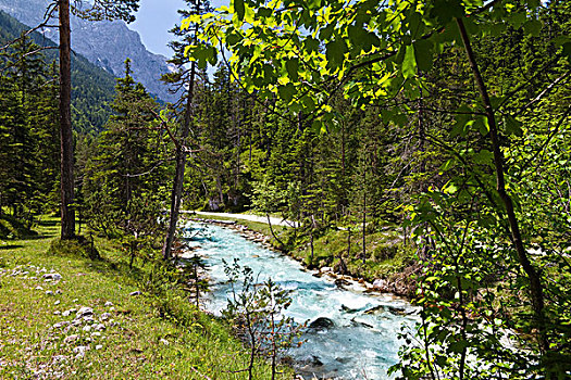 河,旅游,起点,山峦,阿尔卑斯山,奥地利,欧洲