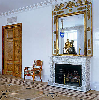 客厅,圣彼得堡,大,壁炉,大理石,华丽,镀金,镜子,钟表