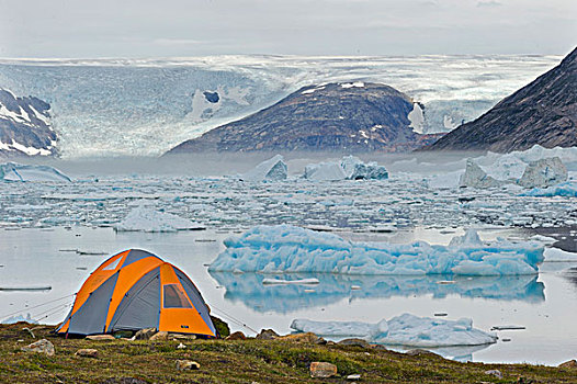 帐蓬,远眺,冰,约翰,峡湾,格陵兰东部,格陵兰