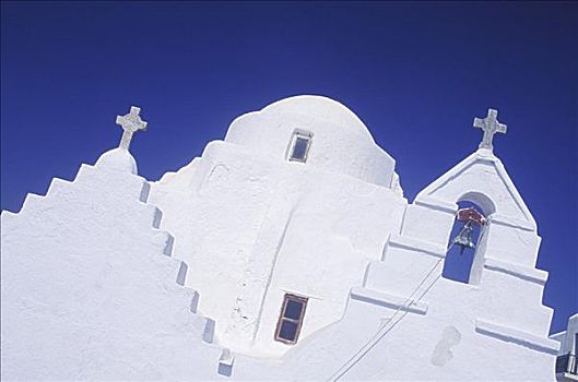 仰视,教堂,锡拉岛,基克拉迪群岛,希腊