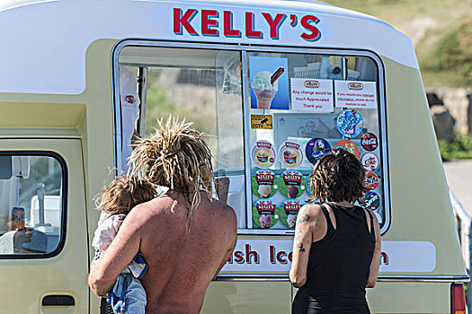 度假,冰淇淋,货车,纽基,康沃尔