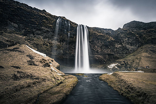 暗色,气氛,瀑布,河,南方,区域,冰岛,欧洲
