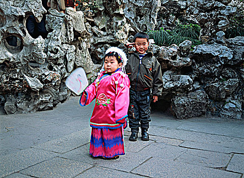 孩子,衣服,传统服装,上海,中国