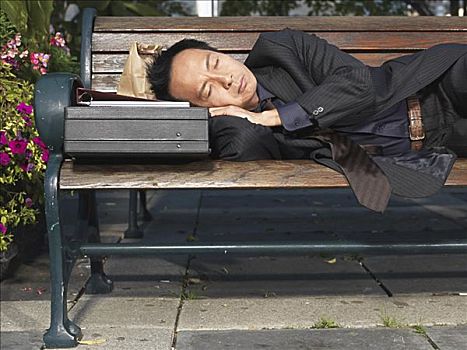 男人,睡觉,公园长椅