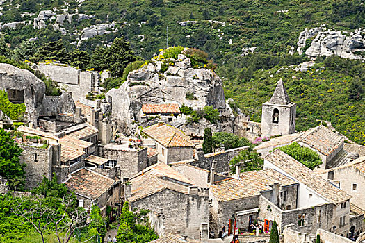 法国,普罗旺斯地区莱博,中世纪城市,山谷,老城,城堡,老,小镇,遗址,要塞,上面,崎岖,石头
