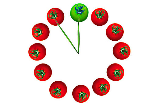 钟表,红色,西红柿,室外,绿色,叶片,草,手指,展示,五个