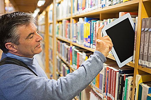 男人,平板电脑,架子,图书馆