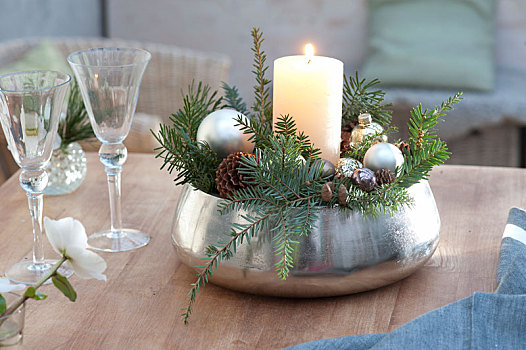 蜡烛,安放,银,圣诞树球