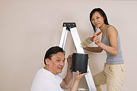 亚洲人,父亲,女儿,上油漆