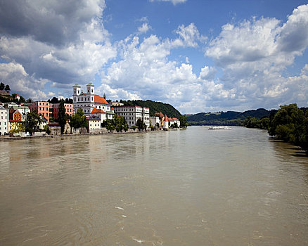 建筑,水岸,多瑙河,帕绍,巴伐利亚,德国