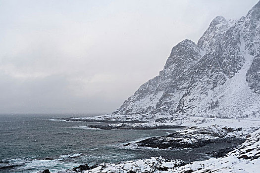 暴风雪,海岸,罗弗敦群岛,韦斯特阿伦,岛屿,挪威