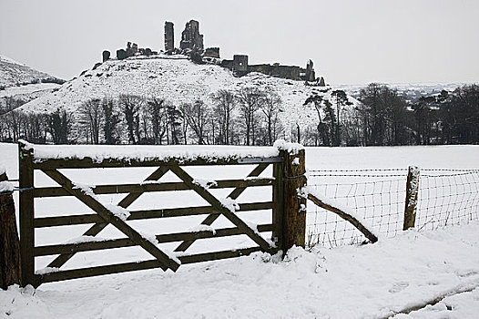 英格兰,城堡,乡村,雪,暴风雪,2009年