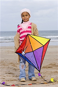 女孩,5-7岁,风筝,海滩,头像