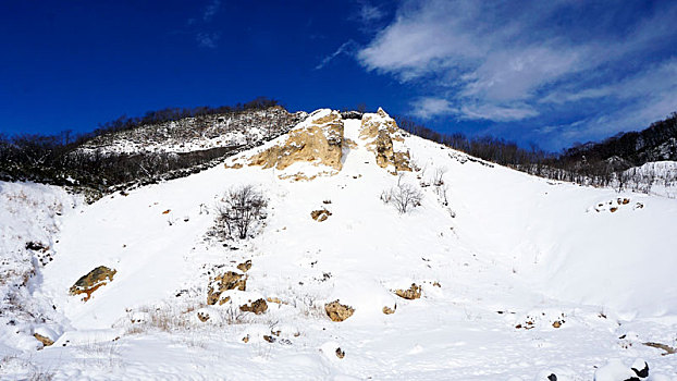 温泉,雪,山,蓝天,地狱谷,冬天