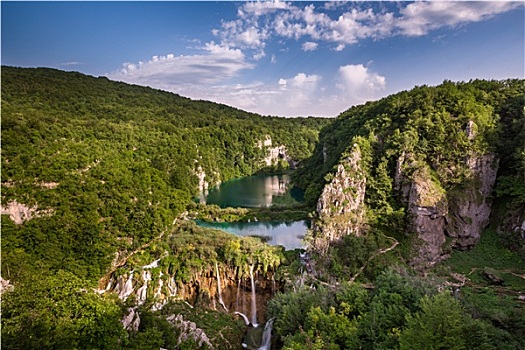 航拍,瀑布,国家公园,克罗地亚