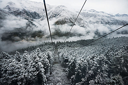 惊奇,风景,高,山,缆车,黄龙