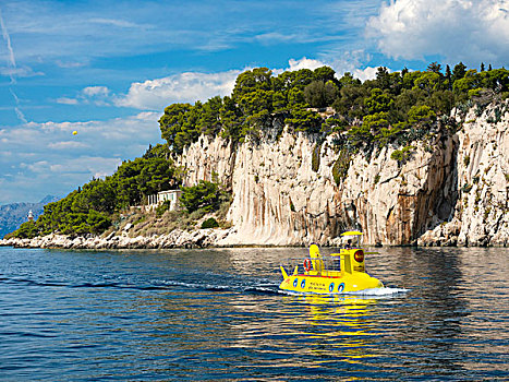 黄色,潜水艇,亚得里亚海,海岸,克罗地亚