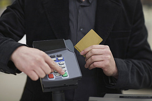 腰部,一个,男人,信用卡刷卡机