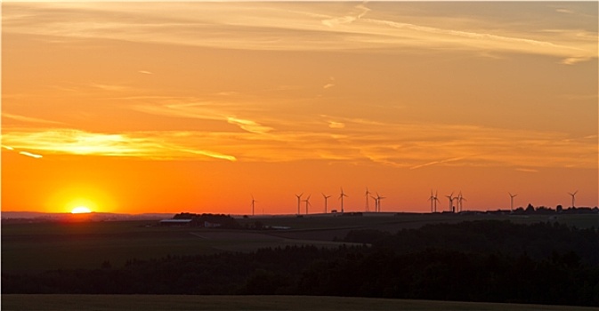 风,发电机,日落,法尔茨,德国