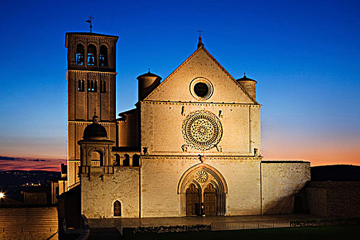 晚间,大教堂,世界遗产,阿西尼城,翁布里亚,意大利,欧洲