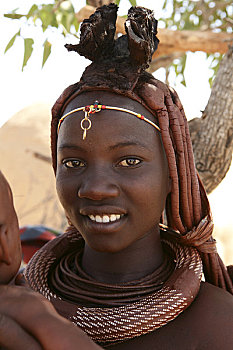 肖像,辛巴族妇女,婴儿,考科韦尔德,纳米比亚