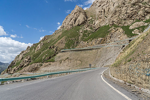 夏季新疆戈壁公路直行道汽车背景