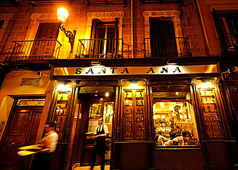 侍者,餐馆,夜晚,广场,马德里,西班牙,欧洲