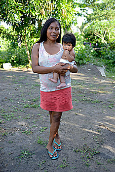 孩子,母子,乡村,领土,印第安人,塔帕若斯河,亚马逊雨林,地区,巴西,南美