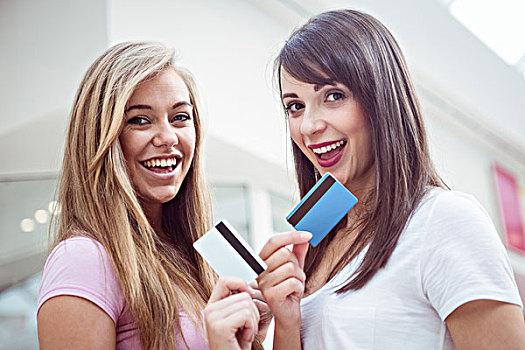 头像,高兴,女人,展示,信用卡,商场,微笑,购物