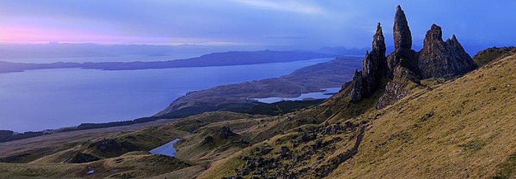 苏格兰,斯凯岛,全景,生动,顶峰,石头,剩余,古老,半岛,山脊,背景