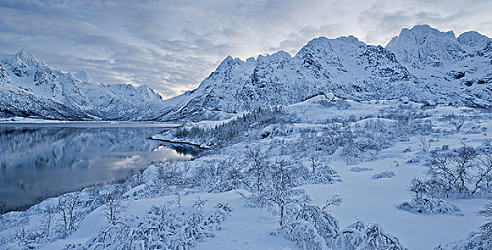 积雪,风景,罗弗敦群岛,挪威