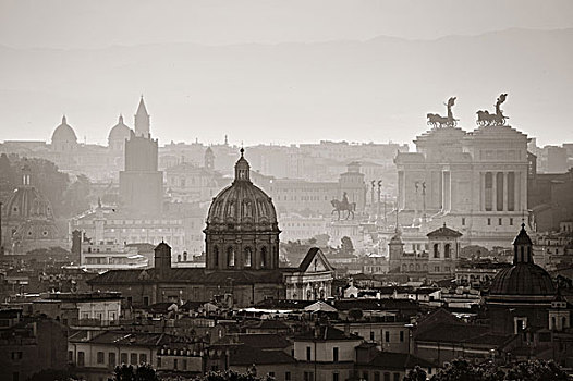 罗马,屋顶,风景,日出,剪影,黑白,古代建筑,意大利