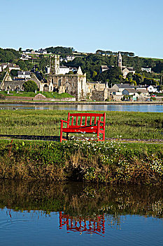 红色,长椅,水岸,科克郡,爱尔兰