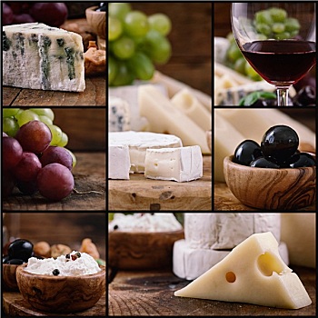 奶酪,葡萄酒,抽象拼贴画