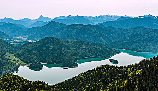 风景,湖,阿尔卑斯山,顶峰,上巴伐利亚,巴伐利亚,德国,欧洲