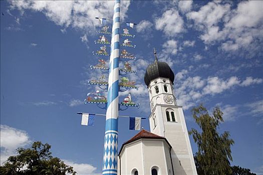 五月花柱,教堂,上巴伐利亚,巴伐利亚,德国,欧洲