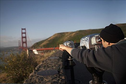 游客,看,桥,投币望远镜,金门大桥,旧金山湾,旧金山,加利福尼亚,美国
