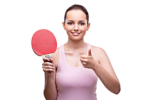 美女,乒乓球,球拍,隔绝,白色背景