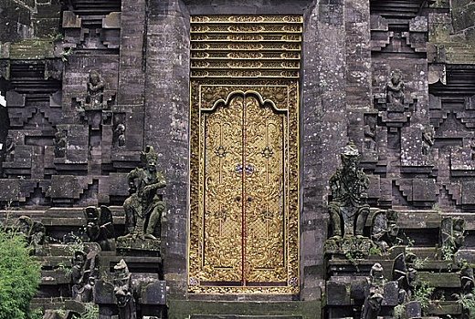 印度尼西亚,巴厘岛,庙宇,镀金,雕刻,门