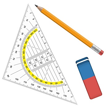 铅笔,橡皮,量角器