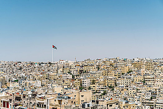 约旦国旗,飞跃,晴朗,城市,建筑,安曼,约旦
