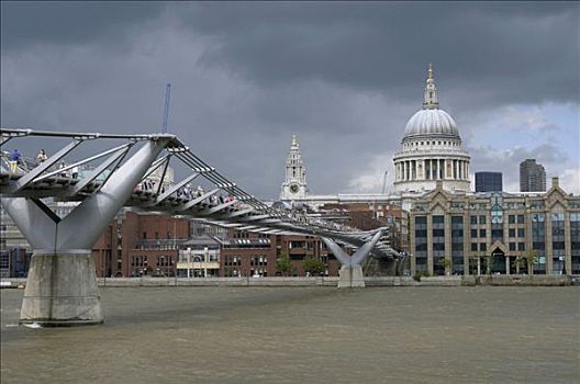 千禧桥,圣保罗大教堂,伦敦,英国,欧洲