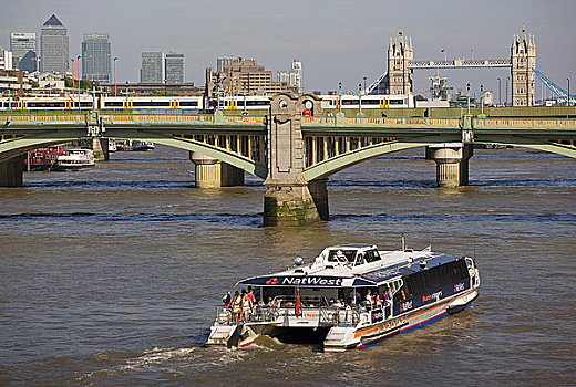 英格兰,伦敦,南华克,桥,泰晤士河,快船,船,东方,城市,塔桥