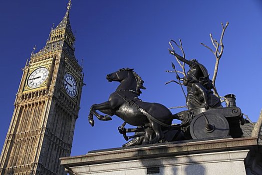 英格兰,伦敦,威斯敏斯特,雕塑,大本钟,相对