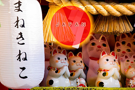 日本招财猫制成贺卡以日本japan作为符号,字幕,招财猫,金运来福