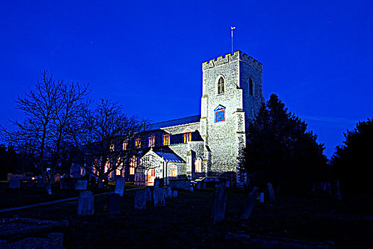 英格兰,诺福克,教堂,15世纪,世纪,光亮,夜晚