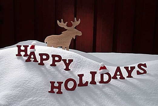 快乐假日,雪,驼鹿,圣诞帽