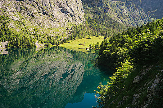 山,反射,奧伯湖地区,湖,贝希特斯加登阿尔卑斯山,巴伐利亚,德国
