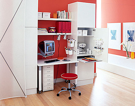 现代办公室,柜子,电脑,浓缩咖啡机,客厅