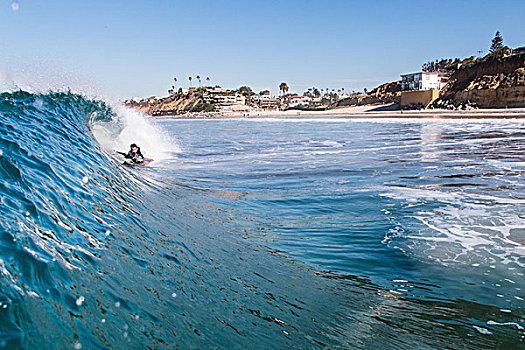 男人,冲浪,海洋,因西尼塔斯,加利福尼亚,美国